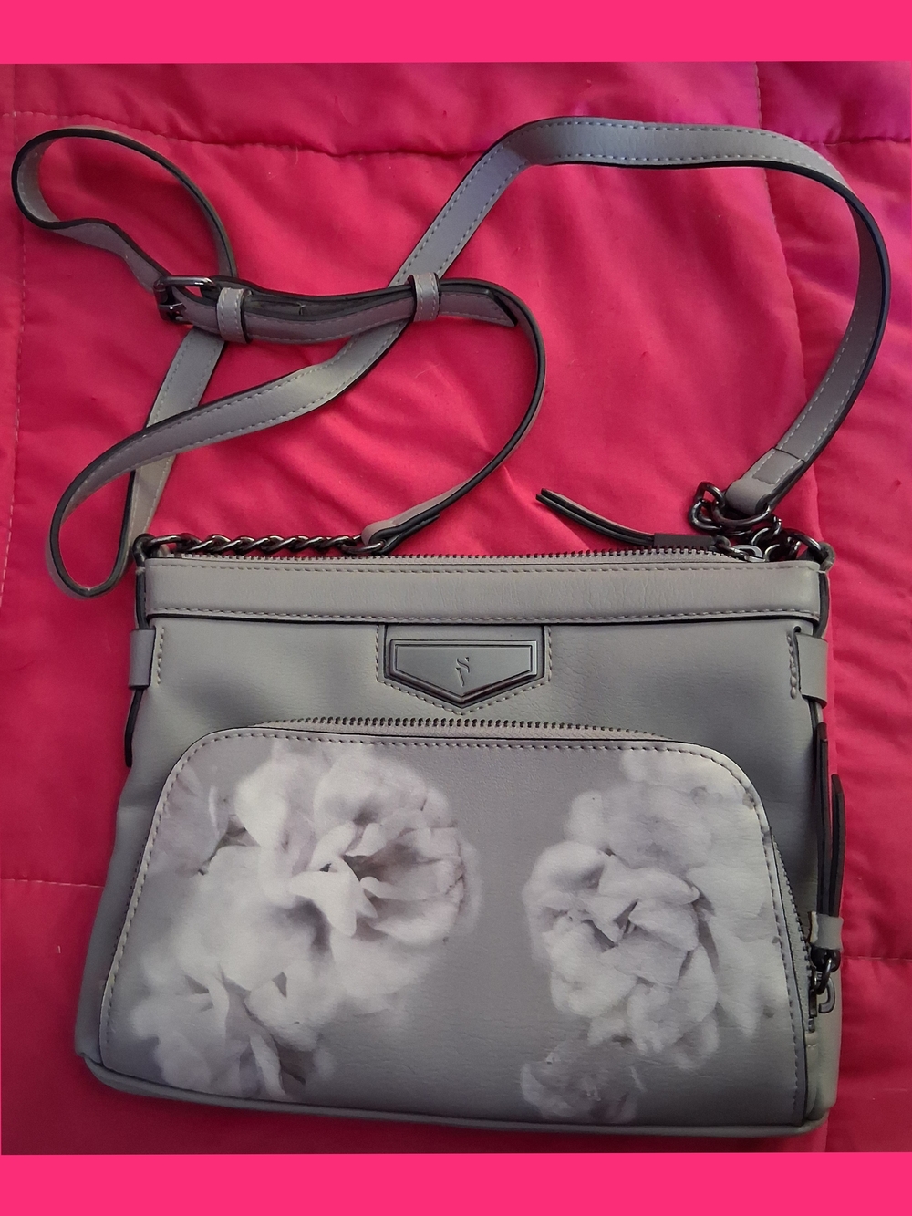 Vera Wang Gray Floral Crossbody with Chain Strap